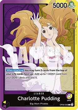 (058) One Piece TCG OP08: Two Legends Single: Charlotte Pudding (OP08-058) (V.1) Leader