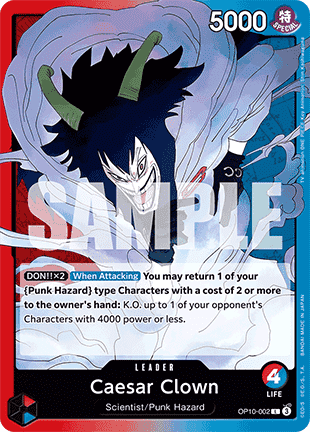 (002) One Piece TCG OP10: Royal Blood Single: Caesar Clown (OP10-002) (V.1) Leader