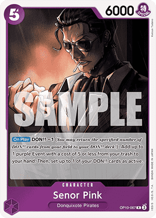 (067) One Piece TCG OP10: Royal Blood Single: Senor Pink (OP10-067) (V.1) Rare
