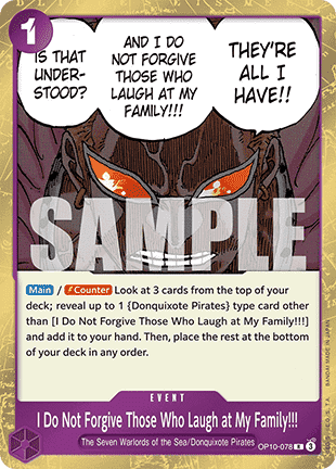 (078) One Piece TCG OP10: Royal Blood Single: I Do Not Forgive Those Who Laugh at My Family!!! (OP10-078) Rare