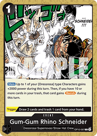 (097) One Piece TCG OP10: Royal Blood Single: Gum-Gum Rhino Schneider (OP10-097) Common