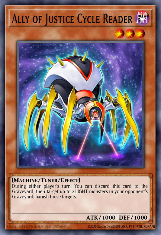 (278) YuGiOh TCG MP25: 2025 Mega-Pack Tin Single: Ally of Justice Cycle Reader  Ultra Rare