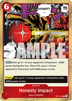 (018) One Piece TCG OP11: A Fist of Divine Speed Single: Honesty Impact (OP11-018) (V.1) Rare