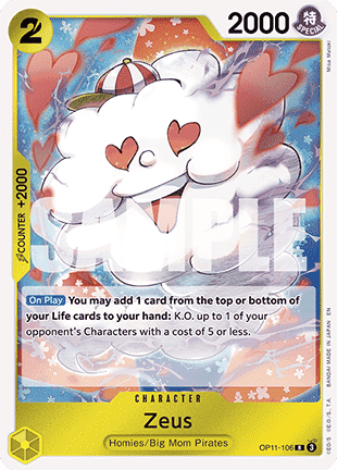 (106) One Piece TCG OP11: A Fist of Divine Speed Single: Zeus (OP11-106) (V.1) Rare