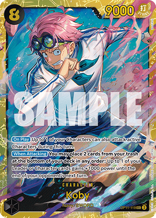(119) One Piece TCG OP11: A Fist of Divine Speed Single: Koby (OP11-119) (V.1) Secret Rare