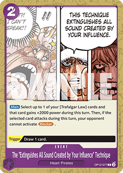 (077) One Piece TCG OP12: Legacy of the Master Single: The Extinguishes All Sound Created by Your Influence Technique (OP12-077) Common