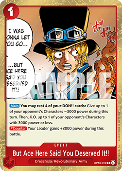 (019) One Piece TCG OP13: Carrying on his Will Single: But Ace Here Said You Deserved It!! (OP13-019) Rare