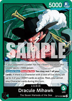 (020) One Piece TCG The Azure Sea's Seven Single: Dracule Mihawk (OP14-020) (V.1) Leader
