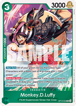 (034) One Piece TCG The Azure Sea's Seven Single: Monkey.D.Luffy (OP14-034) Rare