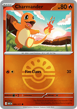 (020/217) Pokemon TCG Ascended Heroes: Additionals Single: Charmander Common (Ball Reverse Holo)