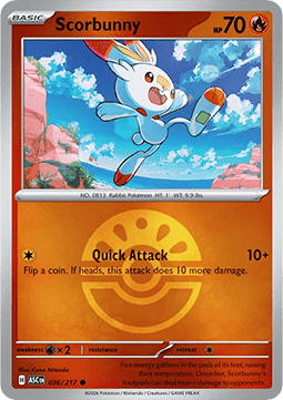 (036/217) Pokemon TCG Ascended Heroes: Additionals Single: Scorbunny Common (Ball Reverse Holo)