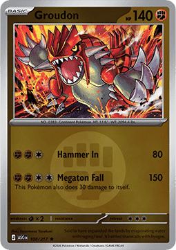 (108/217) Pokemon TCG Ascended Heroes: Additionals Single: Groudon Rare (Energy Symbol Reverse Holo)