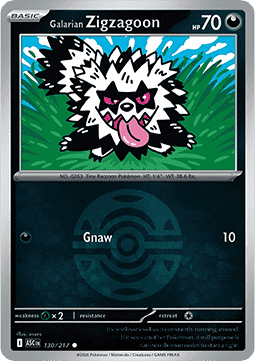 (130/217) Pokemon TCG Ascended Heroes: Additionals Single: Galarian Zigzagoon Common (Ball Reverse Holo)