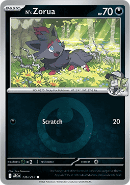 (136/217) Pokemon TCG Ascended Heroes: Additionals Single: N's Zorua Common (Energy Symbol Reverse Holo)