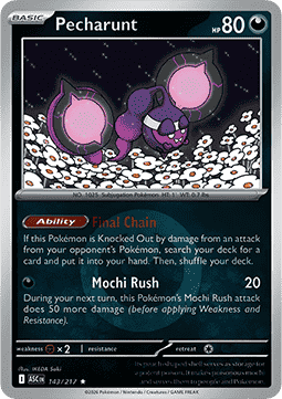 (143/217) Pokemon TCG Ascended Heroes: Additionals Single: Pecharunt Rare (Energy Symbol Reverse Holo)