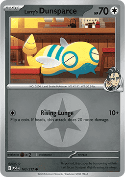 (163/217) Pokemon TCG Ascended Heroes: Additionals Single: Larry's Dunsparce Common (Energy Symbol Reverse Holo)
