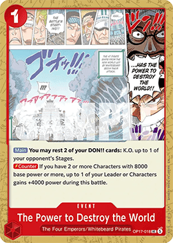 (018) One Piece TCG OP17: The World’s Strongest Warriors Single: The Power to Destroy the World (OP17-018) Uncommon