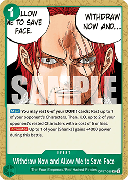 (036) One Piece TCG OP17: The World’s Strongest Warriors Single: Withdraw Now and Allow Me to Save Face (OP17-036) Uncommon