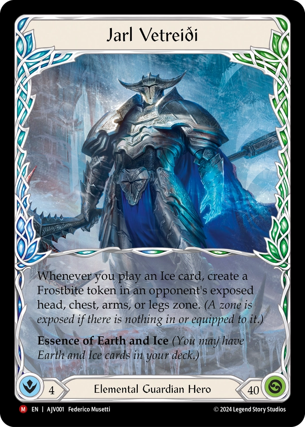 (001) Flesh & Blood TCG Armory Deck Origins: Jarl Vetreidi Single: Jarl Vetreiði (Rainbow Foil) Majestic