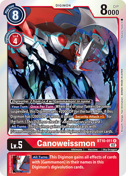 (011) Digimon TCG Xros Encounter Single: Canoweissmon (BT10-011) Rare