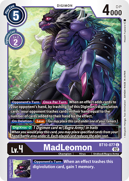 (077) Digimon TCG Xros Encounter Single: MadLeomon (BT10-077) Common
