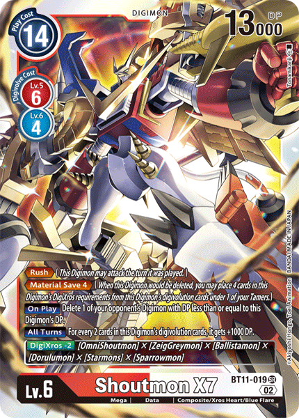 (019) Digimon TCG Dimensional Phase Single: Shoutmon X7 (BT11-019) (V.1) Super Rare
