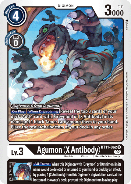 (062) Digimon TCG Dimensional Phase Single: Agumon (X Antibody) (BT11-062) (V.1) Uncommon