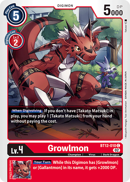 (010) Digimon TCG Across Time Single: Growlmon (BT12-010) Common