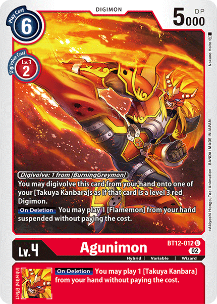 (012) Digimon TCG Across Time Single: Agunimon (BT12-012) Uncommon