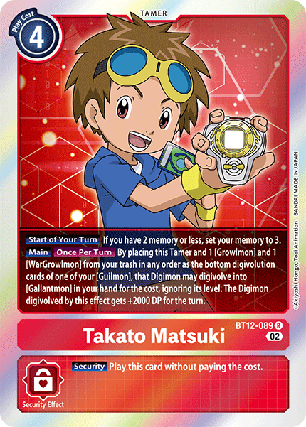 (089) Digimon TCG Across Time Single: Takato Matsuki (BT12-089) (V.1) Rare