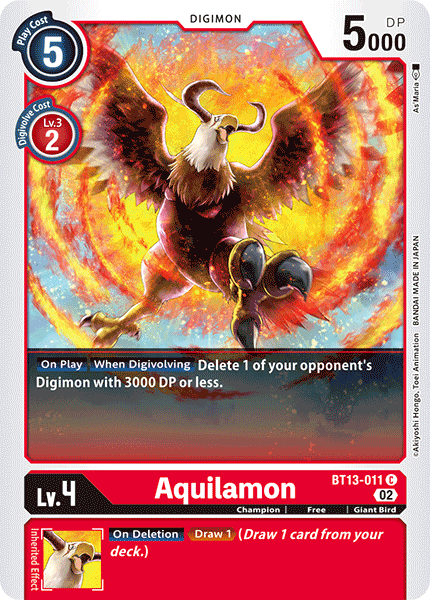 (011) Digimon TCG Versus Royal Knights Single: Aquilamon (BT13-011) Common