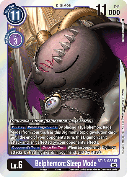 (088) Digimon TCG Versus Royal Knights Single: Belphemon: Sleep Mode (BT13-088) Rare