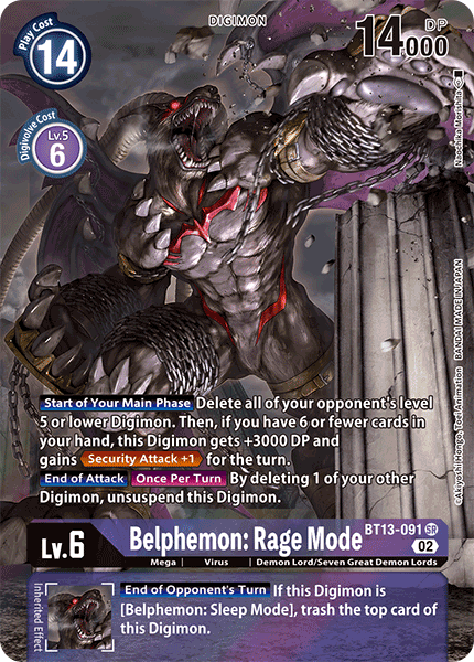 (091) Digimon TCG Versus Royal Knights Single: Belphemon: Rage Mode (BT13-091) (V.2) Alternative Art