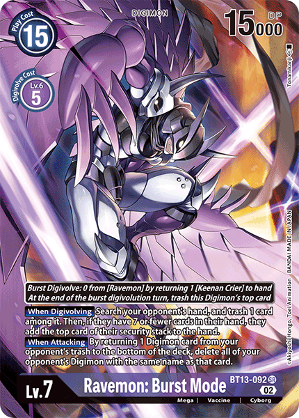 (092) Digimon TCG Versus Royal Knights Single: Ravemon: Burst Mode (BT13-092) (V.2) Alternative Art