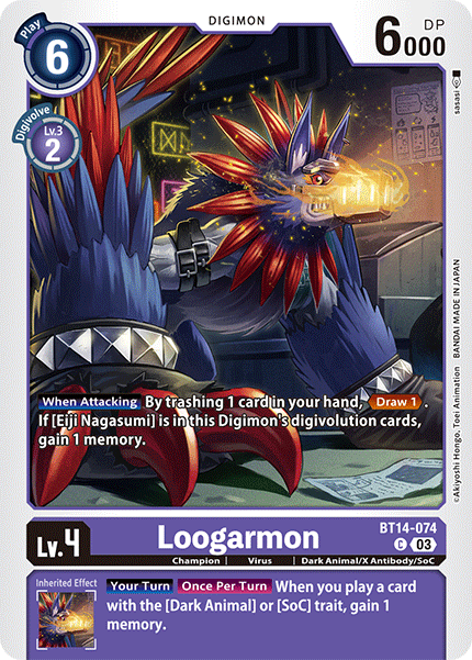 (074) Digimon TCG Blast Ace Single: Loogarmon (BT14-074) Common