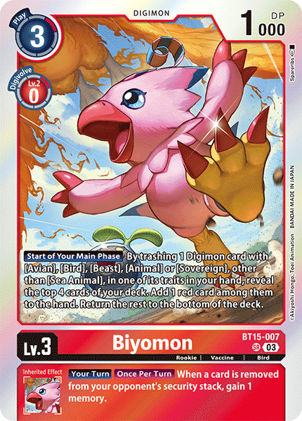 (007) Digimon TCG Exceed Apocalypse Single: Biyomon (BT15-007) (V.1) Super Rare