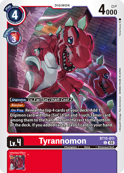 (011) Digimon TCG Exceed Apocalypse Single: Tyrannomon (BT15-011) Common