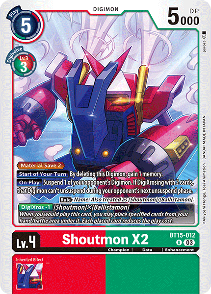 (012) Digimon TCG Exceed Apocalypse Single: Shoutmon X2 (BT15-012) Uncommon
