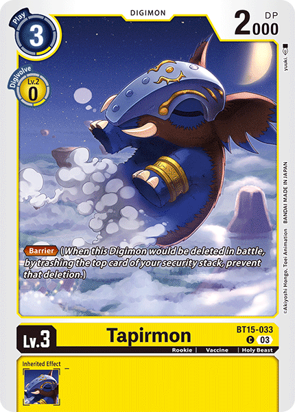 (033) Digimon TCG Exceed Apocalypse Single: Tapirmon (BT15-033) Common