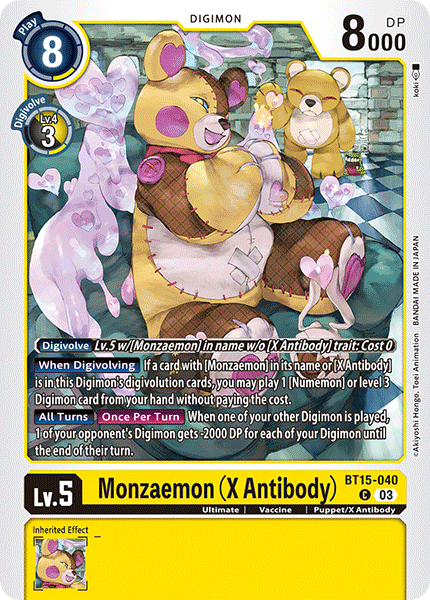 (040) Digimon TCG Exceed Apocalypse Single: Monzaemon (X Antibody) (BT15-040) Common
