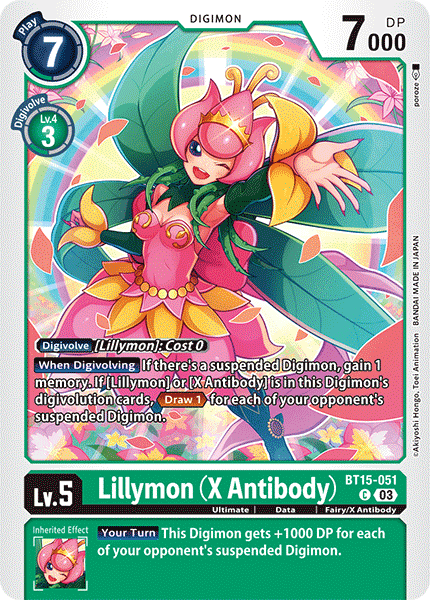 (051) Digimon TCG Exceed Apocalypse Single: Lillymon (X Antibody) (BT15-051) Common