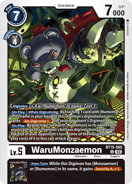 (065) Digimon TCG Exceed Apocalypse Single: WaruMonzaemon (BT15-065) Uncommon