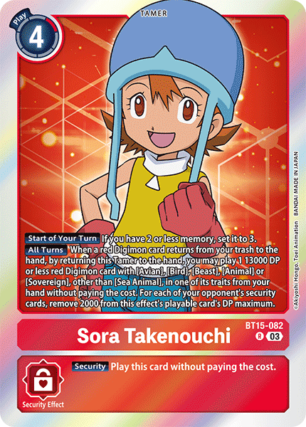 (082) Digimon TCG Exceed Apocalypse Single: Sora Takenouchi (BT15-082) (V.1) Rare