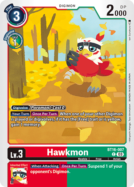 (007) Digimon TCG Beginning Observer Single: Hawkmon (BT16-007) Common