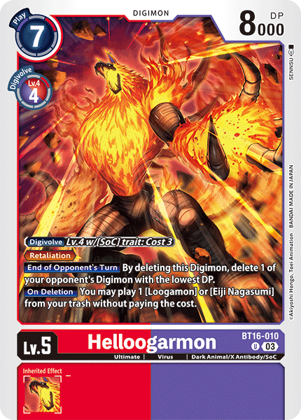 (010) Digimon TCG Beginning Observer Single: Helloogarmon (BT16-010) Uncommon