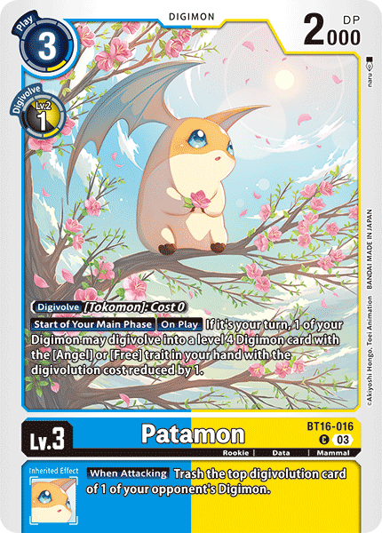 (016) Digimon TCG Beginning Observer Single: Patamon (BT16-016) Common