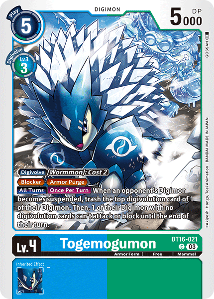 (021) Digimon TCG Beginning Observer Single: Togemogumon (BT16-021) Common