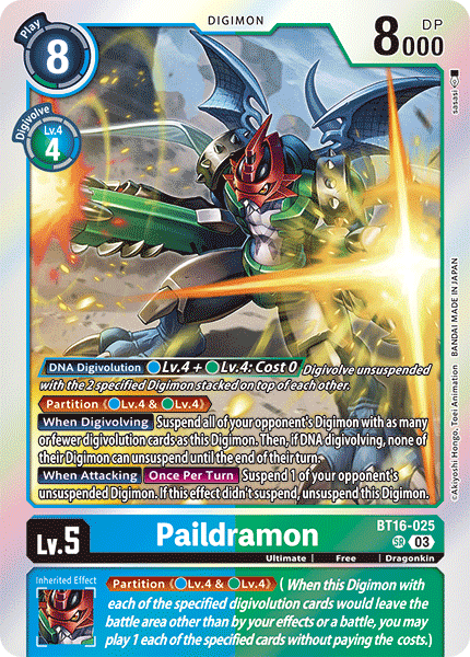 (025) Digimon TCG Beginning Observer Single: Paildramon (BT16-025) (V.1) Super Rare