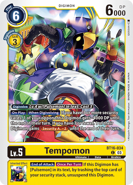 (034) Digimon TCG Beginning Observer Single: Tempomon (BT16-034) Common