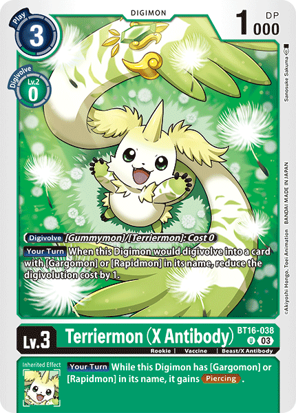 (038) Digimon TCG Beginning Observer Single: Terriermon (X Antibody) (BT16-038) Uncommon